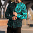 RugbyLife Clothing - Polynesian Tattoo Style Sun - Cyan Version Long Sleeve Button Shirt A7
