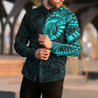 RugbyLife Clothing - Polynesian Tattoo Style Tattoo - Cyan Version Long Sleeve Button Shirt A7