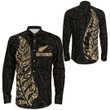 RugbyLife Clothing - New Zealand Aotearoa Maori Silver Fern - Gold Version Long Sleeve Button Shirt A7 | RugbyLife