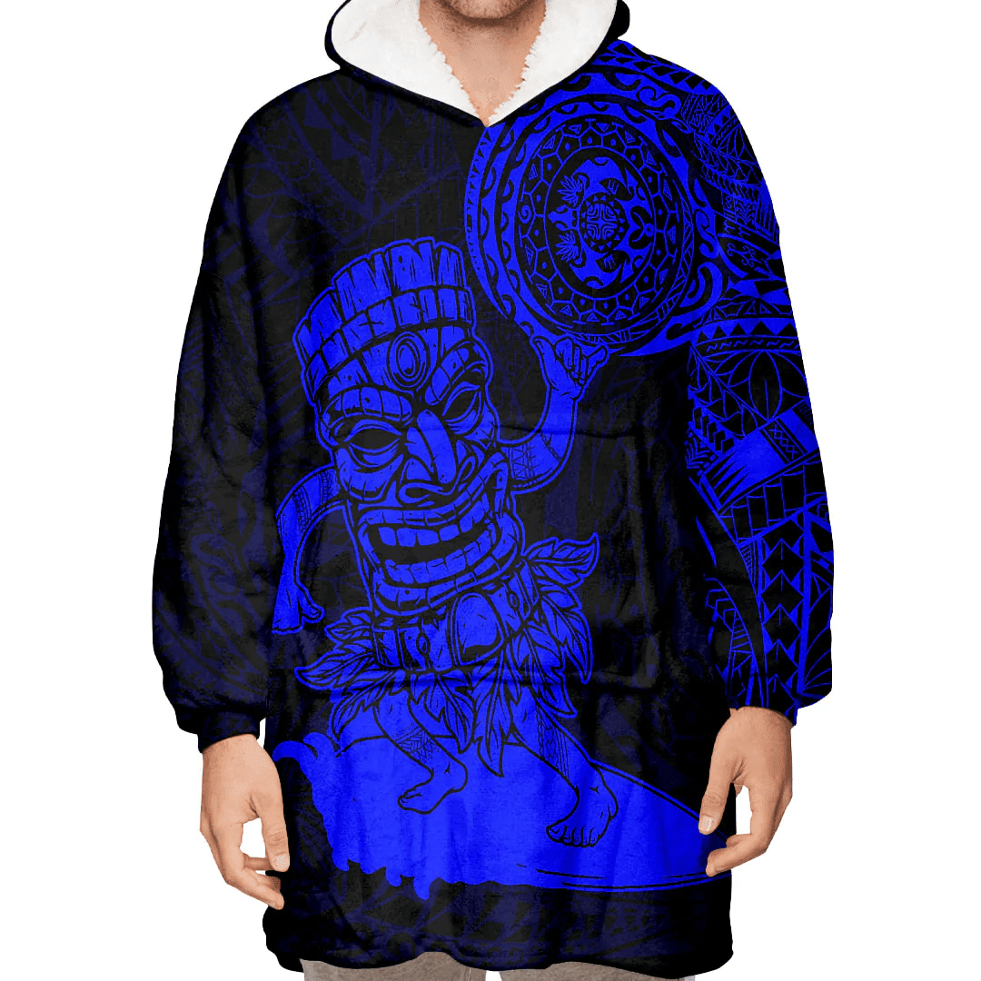 RugbyLife Clothing - Polynesian Tattoo Style Tiki Surfing - Blue Version Snug Hoodie A7