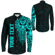RugbyLife Clothing - (Custom) Polynesian Tattoo Style Mask Native - Cyan Version Long Sleeve Button Shirt A7 | RugbyLife