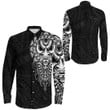 RugbyLife Clothing - Polynesian Tattoo Style Mask Native Long Sleeve Button Shirt A7 | RugbyLife