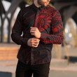RugbyLife Clothing - Polynesian Tattoo Style Tattoo - Red Version Long Sleeve Button Shirt A7