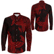 RugbyLife Clothing - Polynesian Tattoo Style Butterfly Special Version - Red Version Long Sleeve Button Shirt A7 | RugbyLife