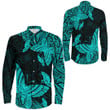 RugbyLife Clothing - Polynesian Tattoo Style Butterfly Special Version - Cyan Version Long Sleeve Button Shirt A7 | RugbyLife
