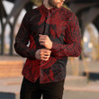 RugbyLife Clothing - Polynesian Tattoo Style Butterfly Special Version - Red Version Long Sleeve Button Shirt A7