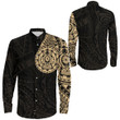 RugbyLife Clothing - Polynesian Tattoo Style Turtle - Gold Version Long Sleeve Button Shirt A7 | RugbyLife