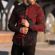 RugbyLife Clothing - (Custom) Polynesian Tattoo Style Melanesian Style Aboriginal Tattoo - Red Version Long Sleeve Button Shirt A7