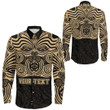 RugbyLife Clothing - (Custom) Polynesian Tattoo Style Maori Traditional Mask - Gold Version Long Sleeve Button Shirt A7 | RugbyLife