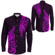 RugbyLife Clothing - Polynesian Tattoo Style Maori Silver Fern - Pink Version Long Sleeve Button Shirt A7 | RugbyLife