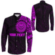 RugbyLife Clothing - (Custom) Polynesian Sun Tattoo Style - Pink Version Long Sleeve Button Shirt A7 | RugbyLife