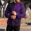RugbyLife Clothing - (Custom) Polynesian Sun Mask Tattoo Style - Purple Version Long Sleeve Button Shirt A7
