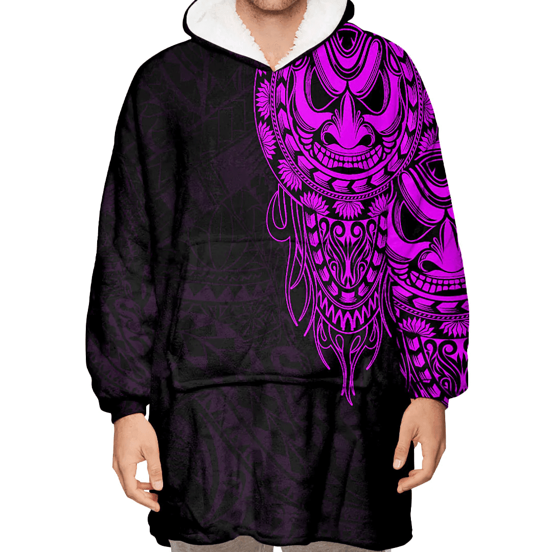 RugbyLife Clothing - Polynesian Tattoo Style Mask Native - Pink Version Snug Hoodie A7