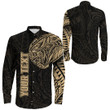 RugbyLife Clothing - (Custom) Polynesian Tattoo Style Snake - Gold Version Long Sleeve Button Shirt A7 | RugbyLife