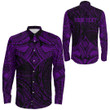RugbyLife Clothing - (Custom) Polynesian Tattoo Style Flower - Purple Version Long Sleeve Button Shirt A7 | RugbyLife