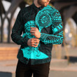 RugbyLife Clothing - Polynesian Tattoo Style Tiki Surfing - Cyan Version Long Sleeve Button Shirt A7