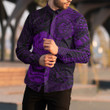 RugbyLife Clothing - Polynesian Tattoo Style Tiki - Purple Version Long Sleeve Button Shirt A7