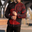 RugbyLife Clothing - Polynesian Tattoo Style Tiki Surfing - Red Version Long Sleeve Button Shirt A7
