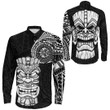 RugbyLife Clothing - Polynesian Tattoo Style Tiki Long Sleeve Button Shirt A7 | RugbyLife