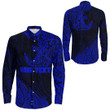 RugbyLife Clothing - (Custom) Polynesian Tattoo Style Surfing - Blue Version Long Sleeve Button Shirt A7 | RugbyLife