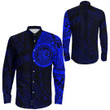 RugbyLife Clothing - Lizard Gecko Maori Polynesian Style Tattoo - Blue Version Long Sleeve Button Shirt A7 | RugbyLife