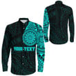 RugbyLife Clothing - Polynesian Tattoo Style - Cyan Version Long Sleeve Button Shirt A7 | RugbyLife