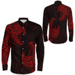 RugbyLife Clothing - Polynesian Tattoo Style Tatau - Red Version Long Sleeve Button Shirt A7 | RugbyLife