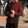 RugbyLife Clothing - Lizard Gecko Maori Polynesian Style Tattoo - Red Version Long Sleeve Button Shirt A7
