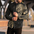 RugbyLife Clothing - Polynesian Tattoo Style Wolf - Gold Version Long Sleeve Button Shirt A7