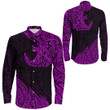 RugbyLife Clothing - Polynesian Tattoo Style Surfing - Pink Version Long Sleeve Button Shirt A7 | RugbyLife