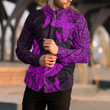 RugbyLife Clothing - Polynesian Tattoo Style Butterfly Special Version - Pink Version Long Sleeve Button Shirt A7