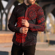 RugbyLife Clothing - Polynesian Tattoo Style Tiki - Red Version Long Sleeve Button Shirt A7