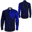 RugbyLife Clothing - Polynesian Tattoo Style - Blue Version Long Sleeve Button Shirt A7 | RugbyLife