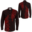 RugbyLife Clothing - Polynesian Tattoo Style Maori Silver Fern - Red Version Long Sleeve Button Shirt A7 | RugbyLife