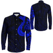 RugbyLife Clothing - Polynesian Tattoo Style Hook - Blue Version Long Sleeve Button Shirt A7 | RugbyLife