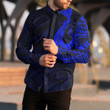 RugbyLife Clothing - Polynesian Tattoo Style Hook - Blue Version Long Sleeve Button Shirt A7