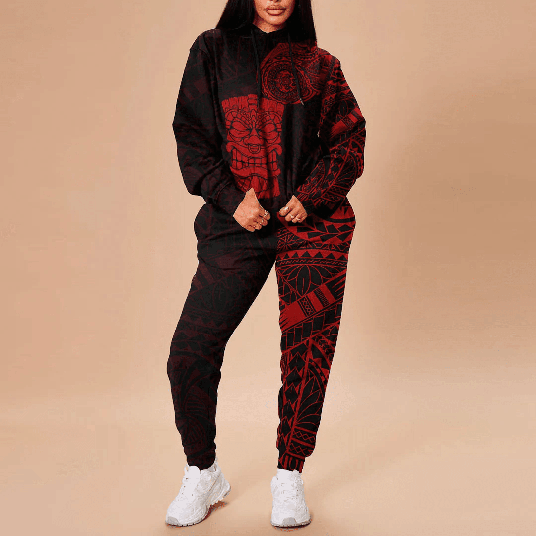 RugbyLife Clothing - Polynesian Tattoo Style Tatau - Red Version Hoodie and Joggers Pant A7