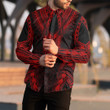 RugbyLife Clothing - Polynesian Tattoo Style - Red Version Long Sleeve Button Shirt A7