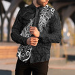 RugbyLife Clothing - Polynesian Tattoo Style Maori Silver Fern - Long Sleeve Button Shirt A7
