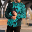 RugbyLife Clothing - (Custom) Polynesian Tattoo Style Butterfly Special Version - Cyan Version Long Sleeve Button Shirt A7