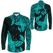 RugbyLife Clothing - (Custom) Polynesian Tattoo Style Butterfly Special Version - Cyan Version Long Sleeve Button Shirt A7 | RugbyLife