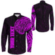 RugbyLife Clothing - (Custom) Polynesian Tattoo Style Snake - Pink Version Long Sleeve Button Shirt A7 | RugbyLife