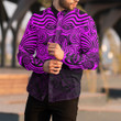 RugbyLife Clothing - Polynesian Tattoo Style Maori Traditional Mask - Pink Version Long Sleeve Button Shirt A7