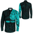 RugbyLife Clothing - (Custom) Polynesian Tattoo Style - Cyan Version Long Sleeve Button Shirt A7 | RugbyLife