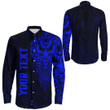 RugbyLife Clothing - (Custom) Polynesian Tattoo Style Mask Native - Blue Version Long Sleeve Button Shirt A7 | RugbyLife