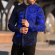 RugbyLife Clothing - (Custom) Polynesian Tattoo Style Mask Native - Blue Version Long Sleeve Button Shirt A7
