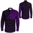 RugbyLife Clothing - Polynesian Sun Mask Tattoo Style - Purple Version Long Sleeve Button Shirt A7 | RugbyLife
