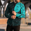 RugbyLife Clothing - Polynesian Tattoo Style Turtle - Cyan Version Long Sleeve Button Shirt A7