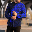RugbyLife Clothing - (Custom) Polynesian Tattoo Style Snake - Blue Version Long Sleeve Button Shirt A7