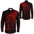 RugbyLife Clothing - Polynesian Tattoo Style Octopus Tattoo - Red Version Long Sleeve Button Shirt A7 | RugbyLife